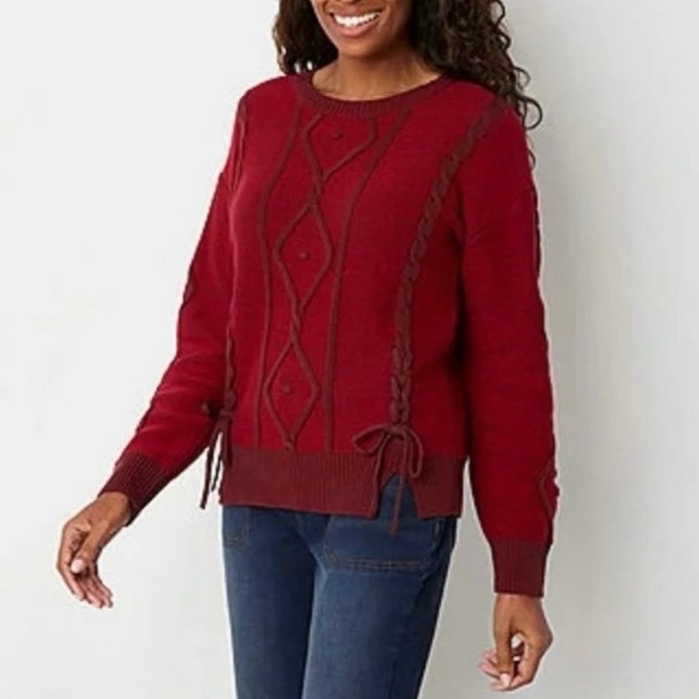 FRYE AND CO. Red Barn Combo Sweater Size Small PTP 19”-23” NWT